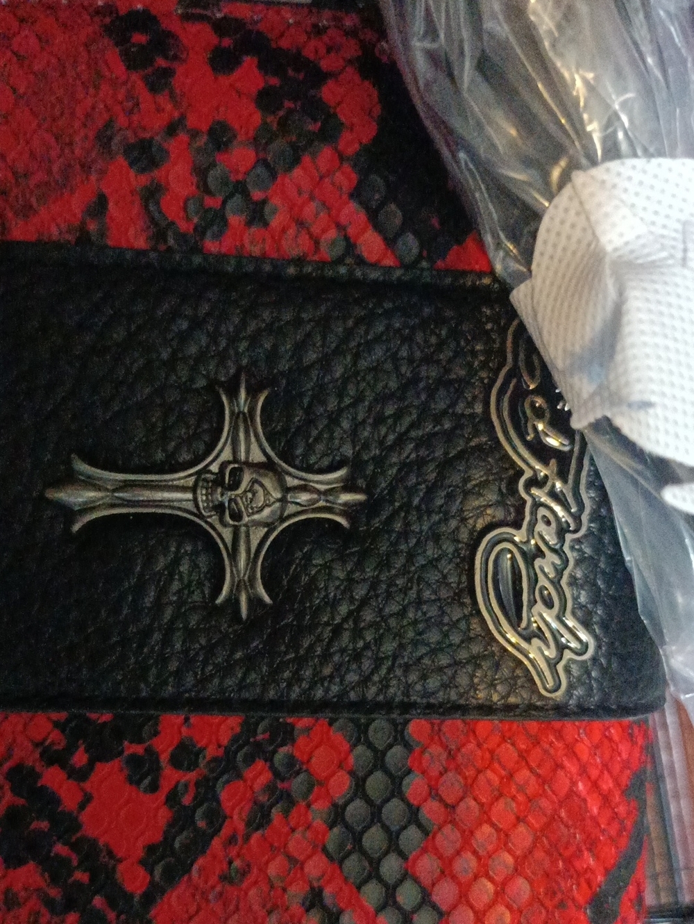 Red and Black Ed Hardy with Cross Emblem Crossbody Bag